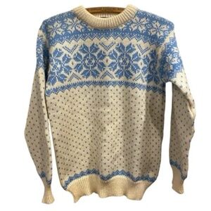Dale of Norway Vintage Blue Cream Fair Isle Nordic Wool Sweater Size 40